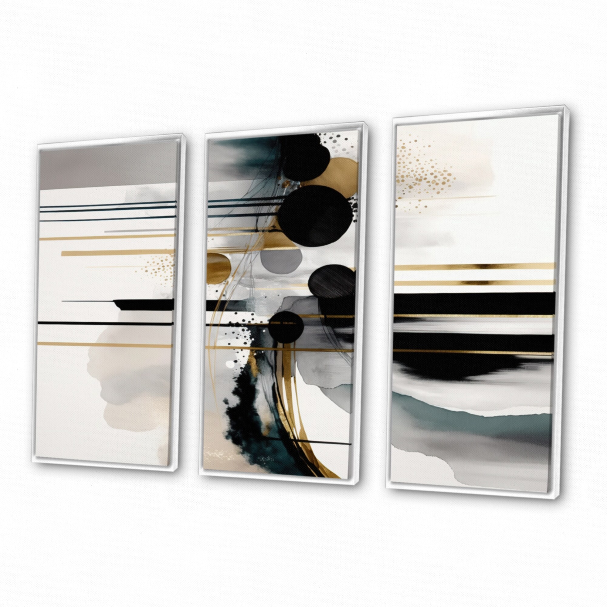 Designart "Abstract Transitional Shapes V" Modern Shapes Transitional Framed Canvas Art Print - 3 Panels
