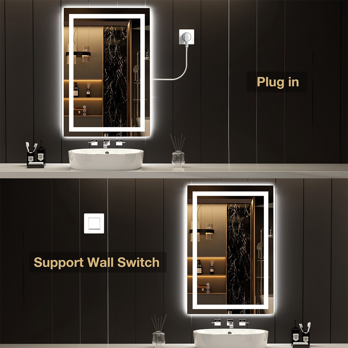 24x36 LED Mirror for Bathroom, Lighted Vanity Mirror for Wall, Dimmable, Anti-Fog, Shatter-Proof - White
