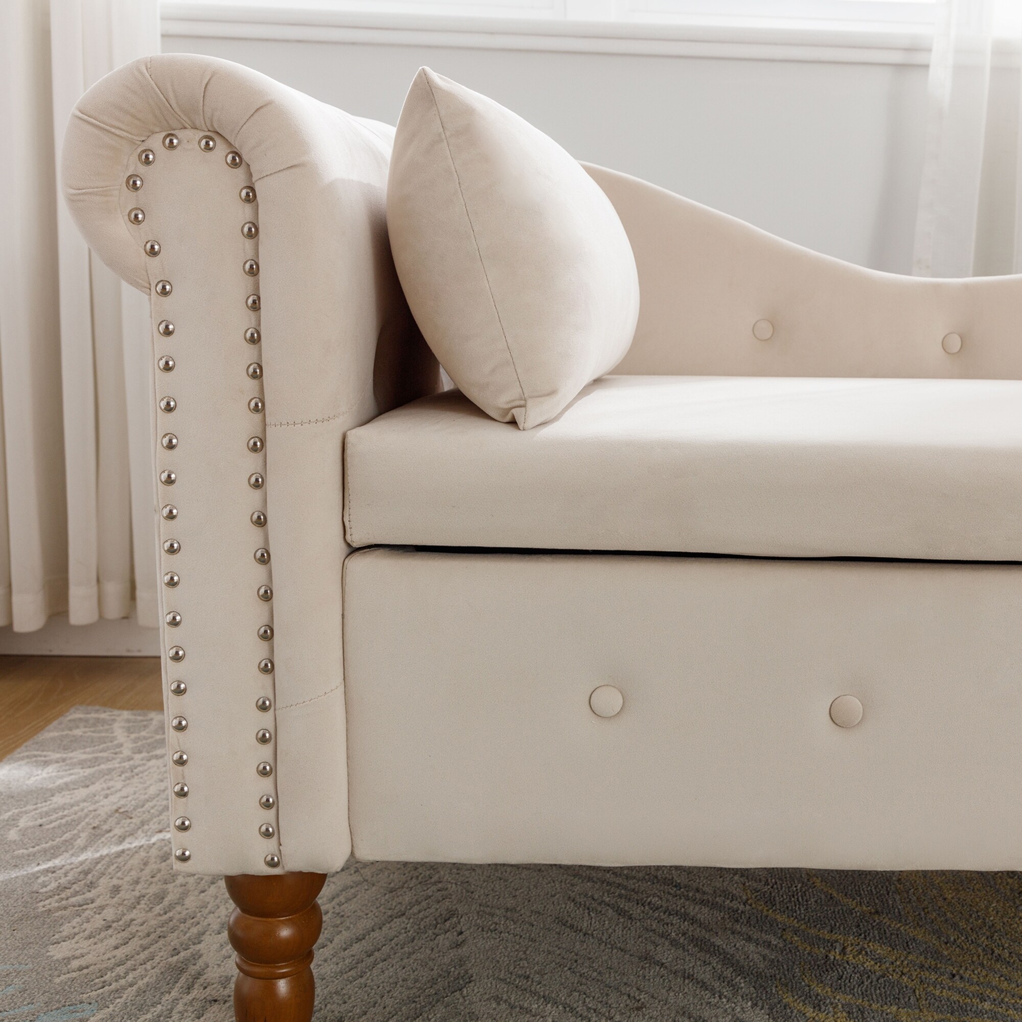 Velvet Chaise Lounge with Storage & Pillow