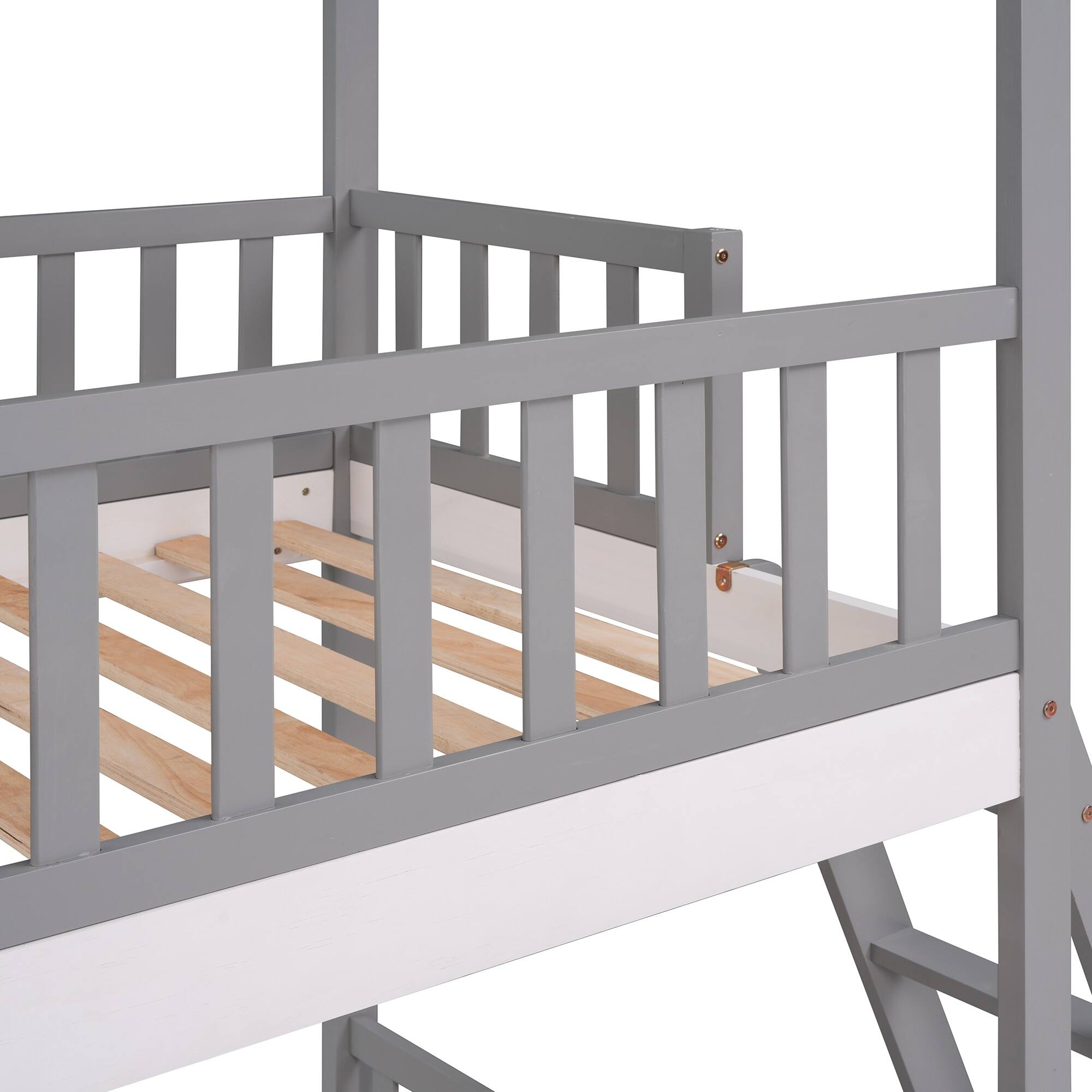 Twin Over Twin Bunk Bed Wood Bed with Roof, Window, Ladder