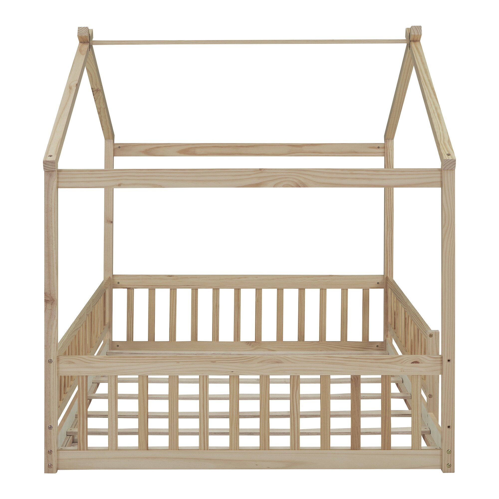 Wooden House Bed with Fence, for Kids, Teens, Girls, Boys