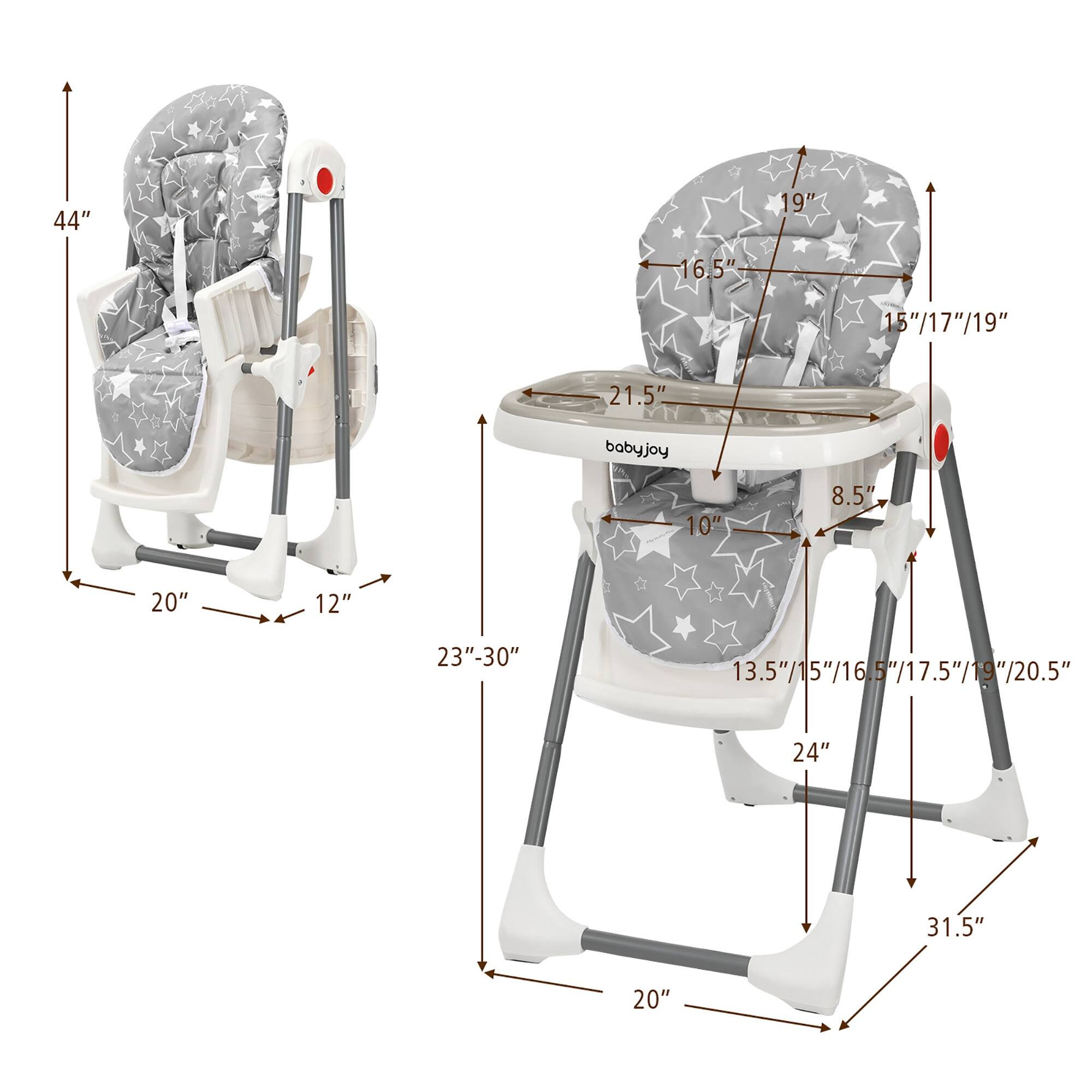 Babyjoy Folding Baby High Chair Dining Chair w/ 6-Level Height - See Details