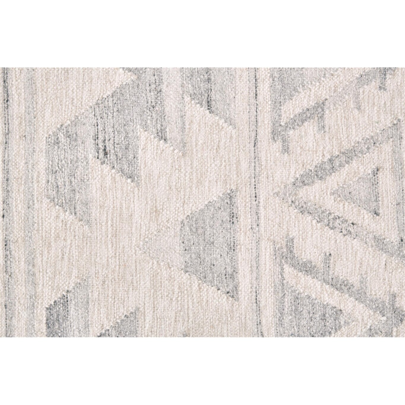HomeRoots 8' X 10' Ivory Gray And Blue Wool Geometric Dhurrie Flatweave Handmade Area Rug With Fringe - 8' x 10'