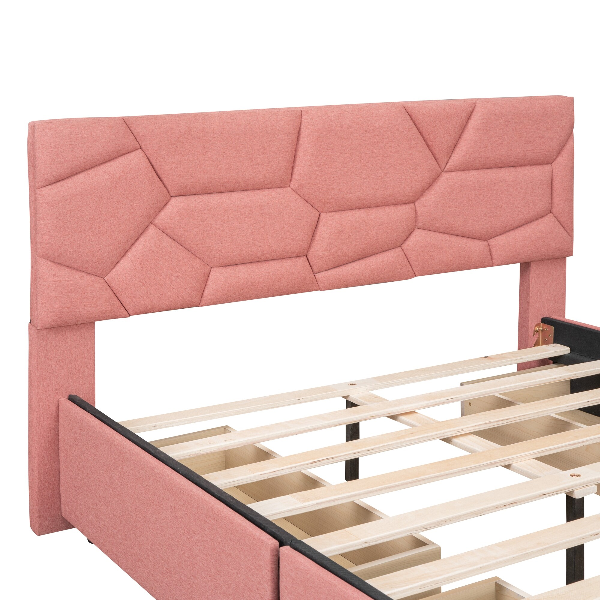 Linen Fabric Full Size Upholstered Platform Bed with4 Drawers and Brick Pattern Heardboard.