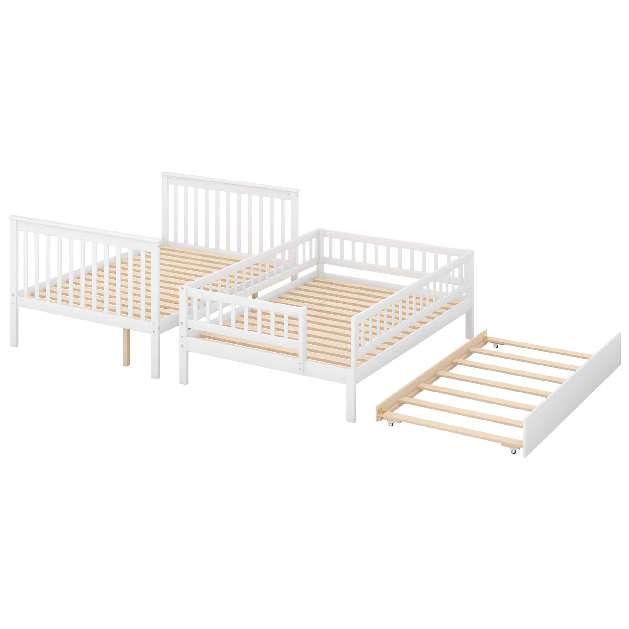 Pine wood+MDF Optimize Storage Spac Full over Full Bunk Bed with Trundle and Staircase.