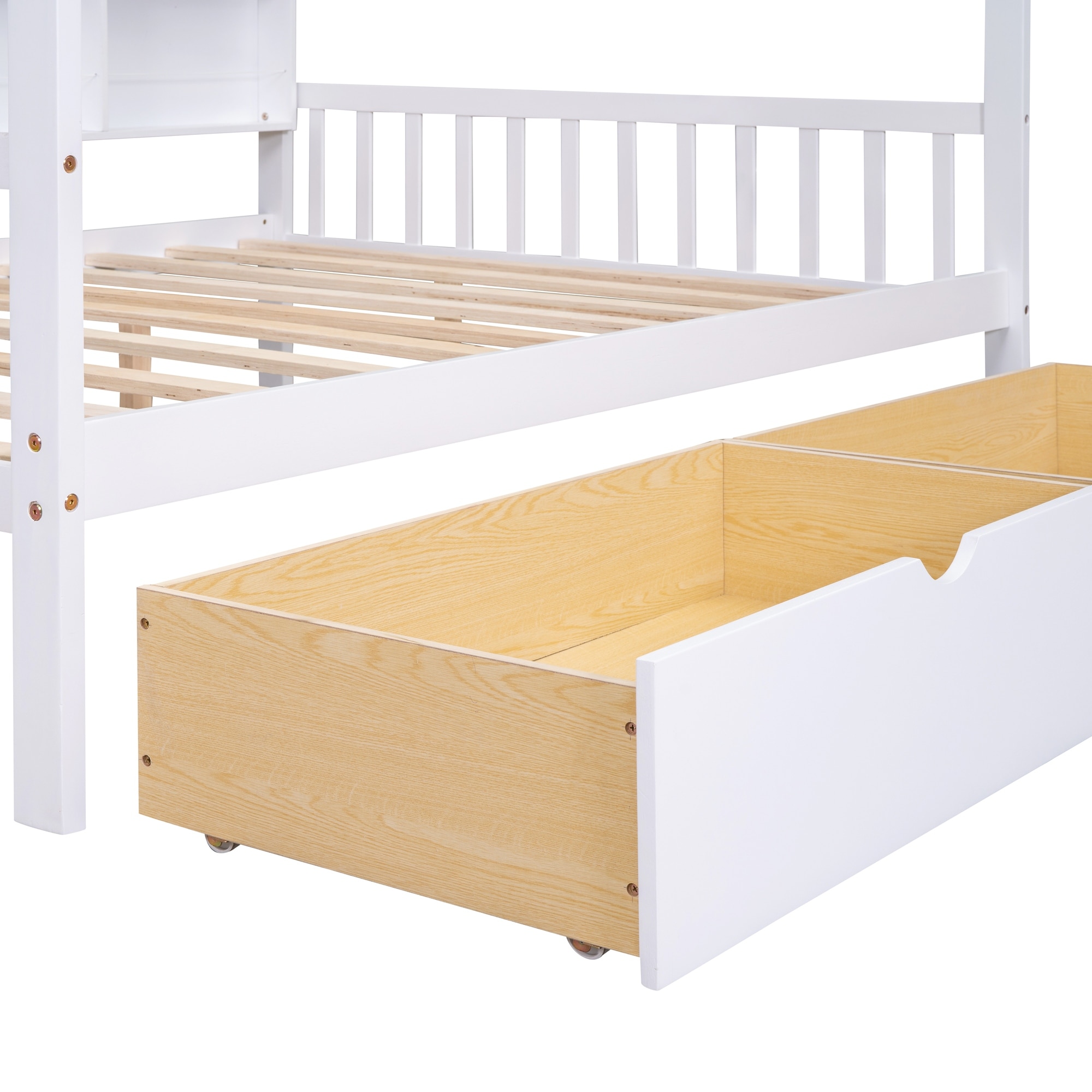 Wooden Full Size House Bed with 2 Drawers,Kids Bed with Storage Shelf