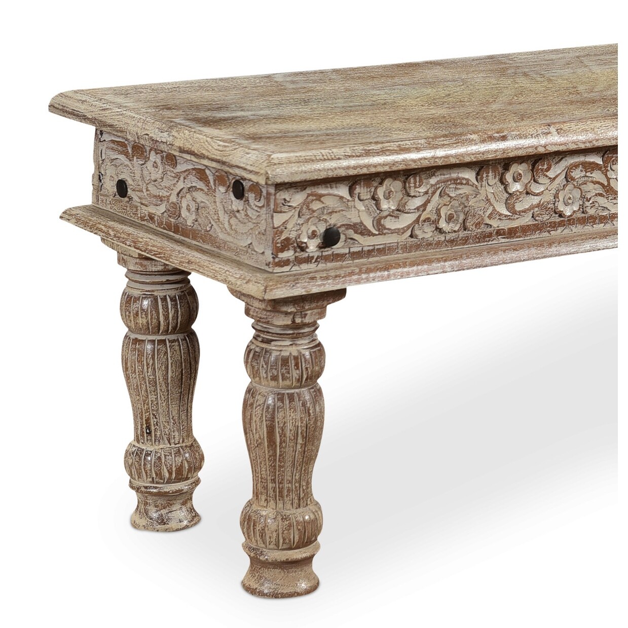 Driftwood Carved 3 Piece Dining Table set - 6 Seater
