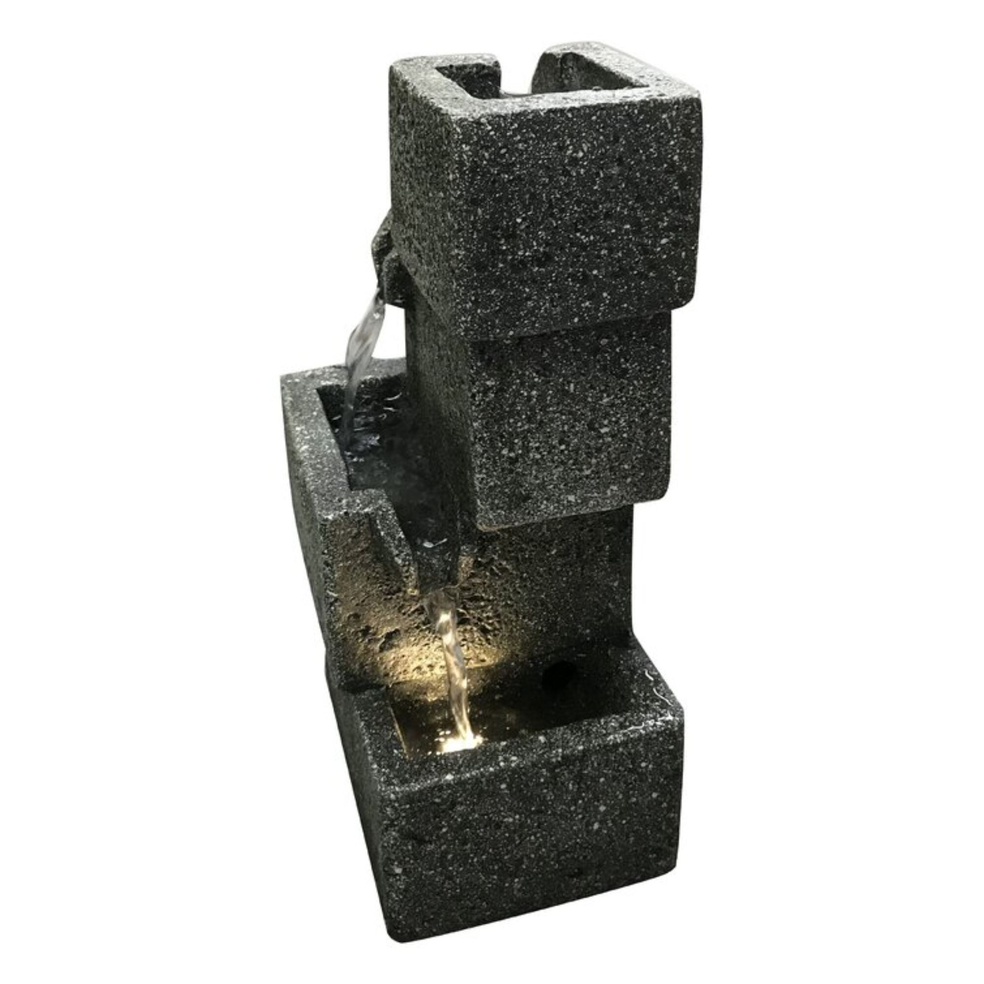 11" LED Lighted Concrete Crates Water Tabletop Fountain