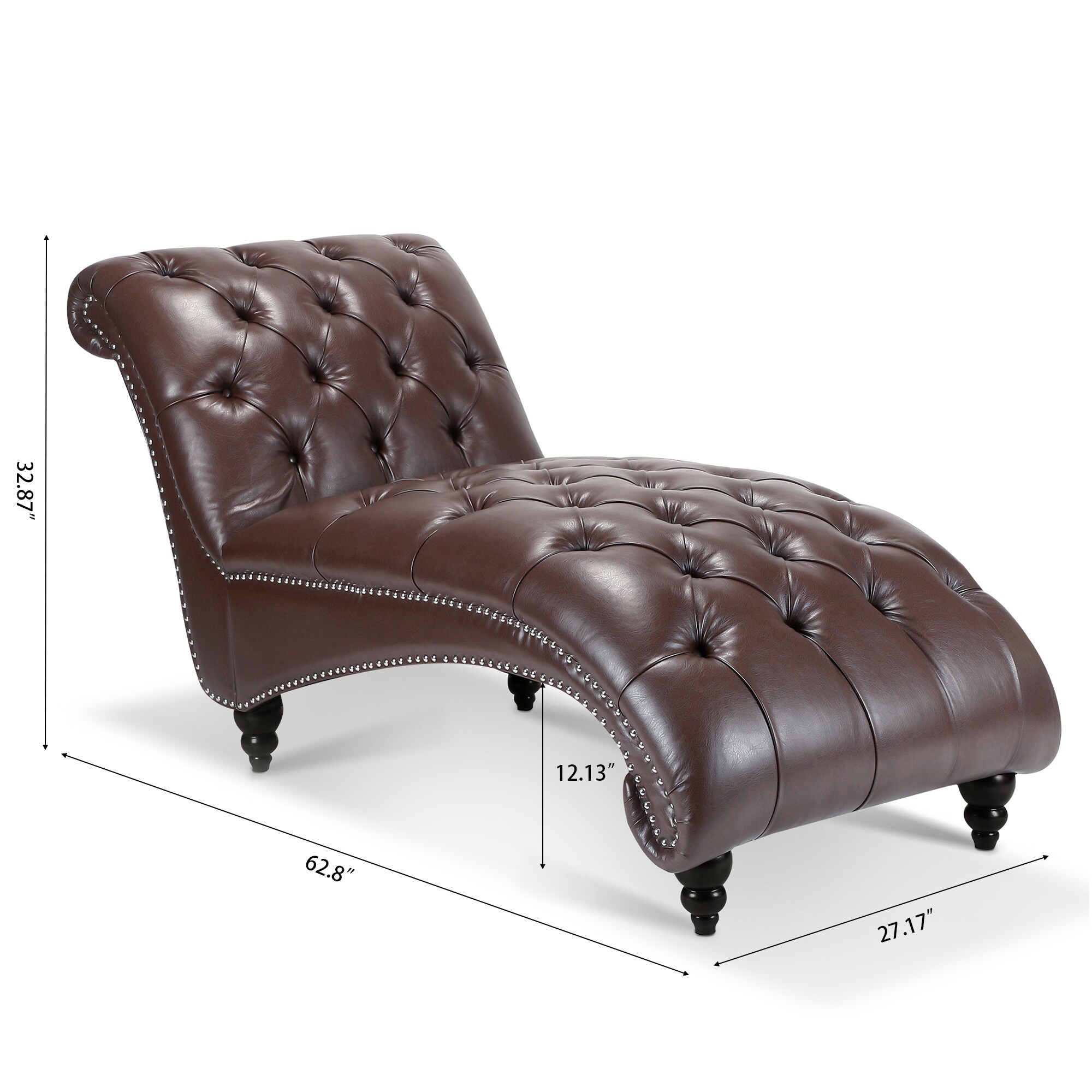 PU Faux Leather Armless Chaise Lounge with Nailheads and Button Design