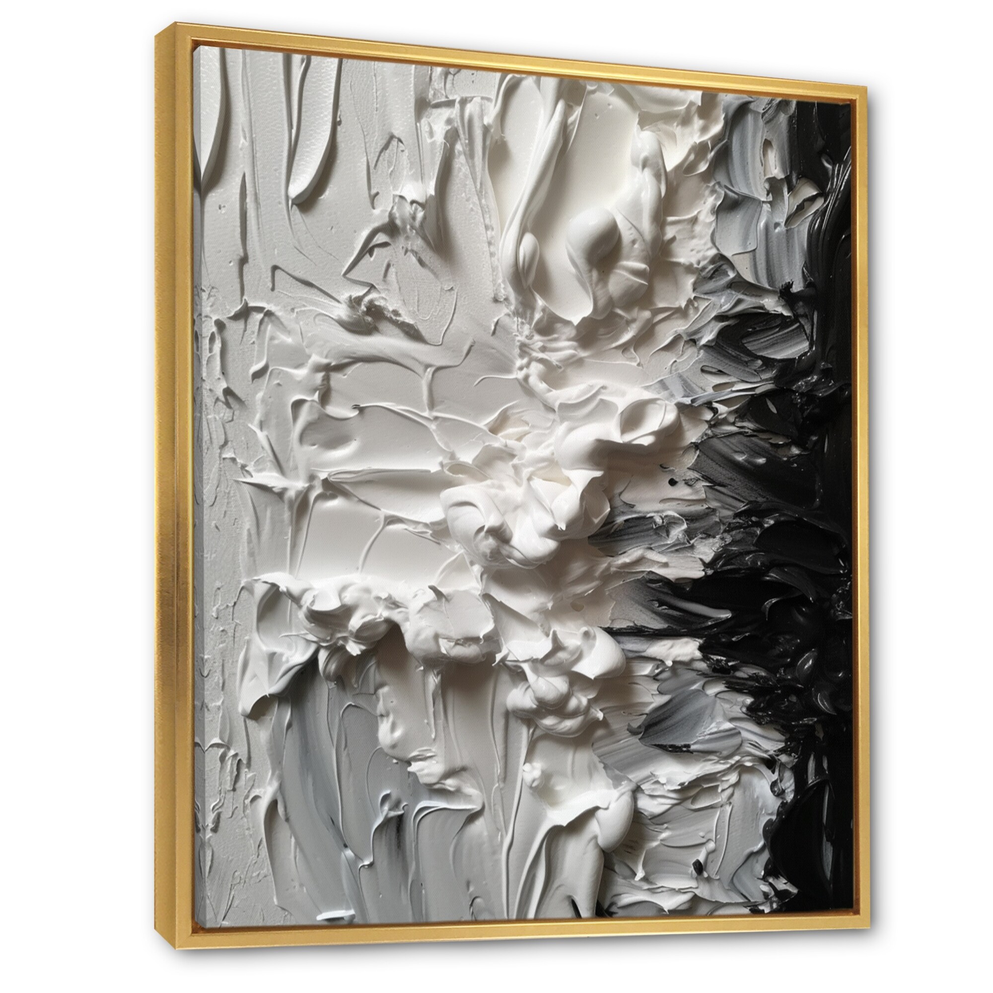 Designart "White And Black Tranquility Unleashed V" Abstract Marble Framed Canvas Wall Art