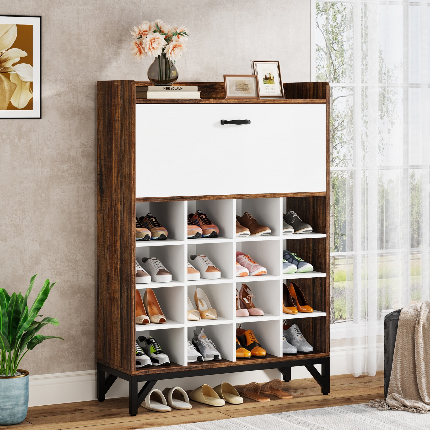 24 Pairs Shoe Cabinet Entryway Shoe Storage Cabinet Modern Storage Organizer