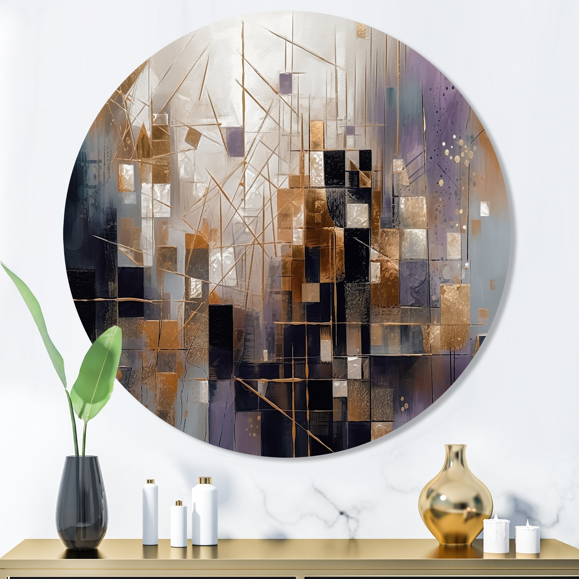 Designart "Soft Color Composition I" Modern Geometric Metal Round Wall Art