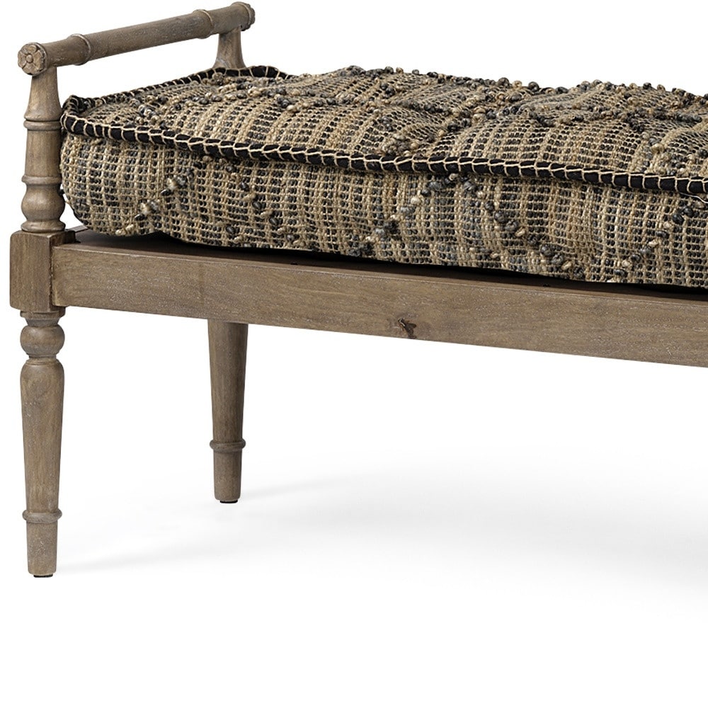 HomeRoots 57" Beige And Brown Upholstered Cotton Blend Bench - 57