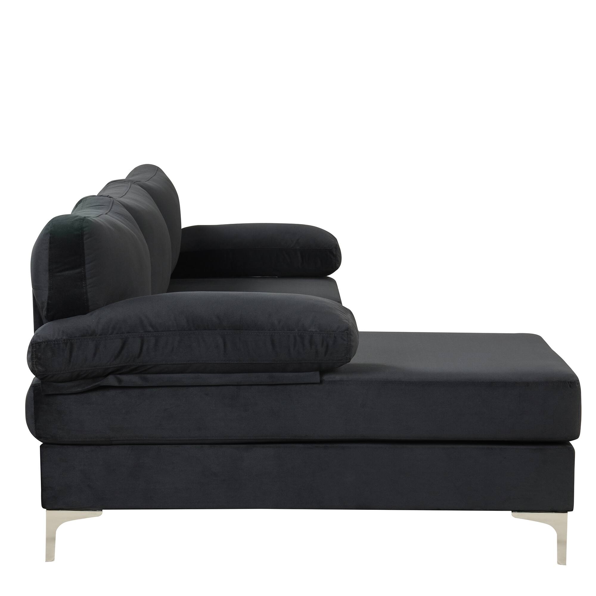 Modern Large Velvet Fabric Sectional Sofa, L-Shape with Wide Chaise