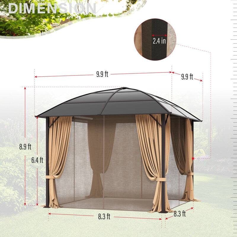12' x 14' Hardtop Aluminum Steel Permanent Gazebo Canopy with Netting & Curtains