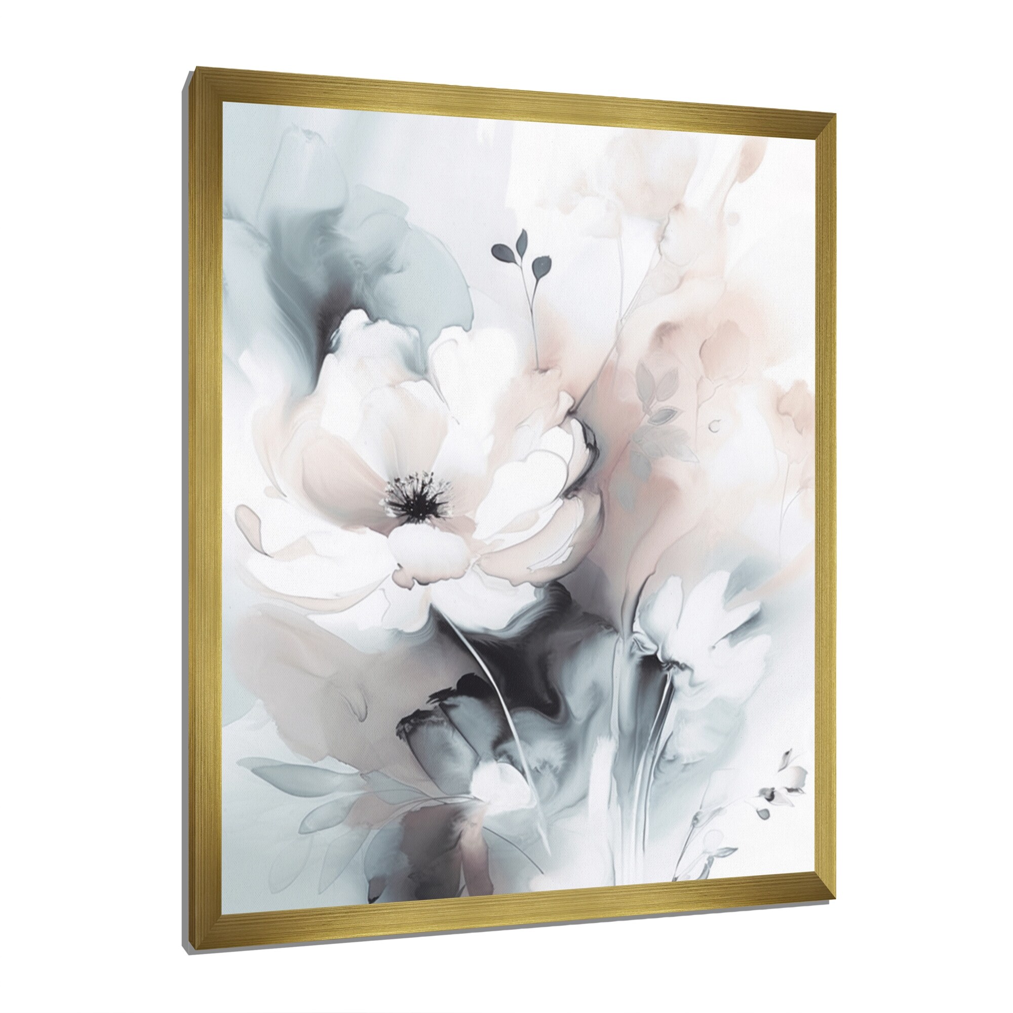 Designart "Soft Light Grey Flowers Ii" Floral Framed Canvas Print