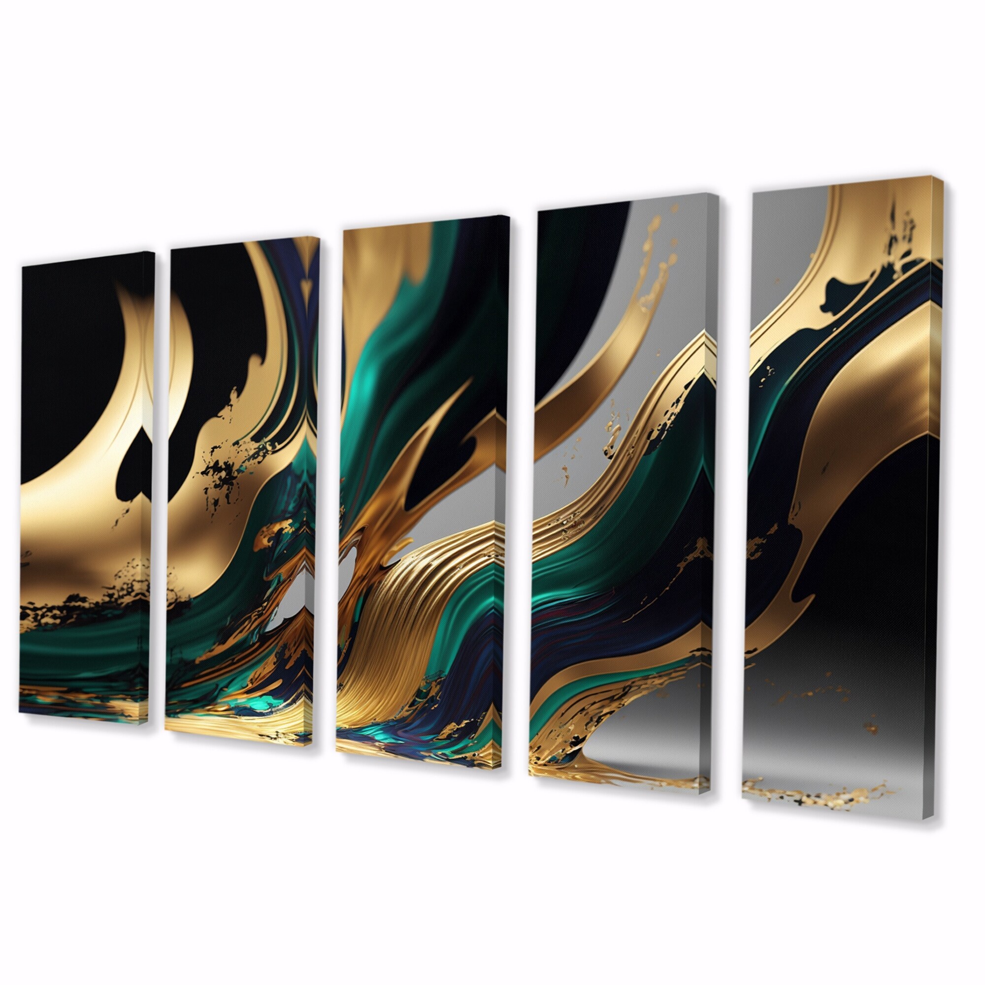 Designart "Green And Gold Agate II" Transitional Multipanel Wall Decor