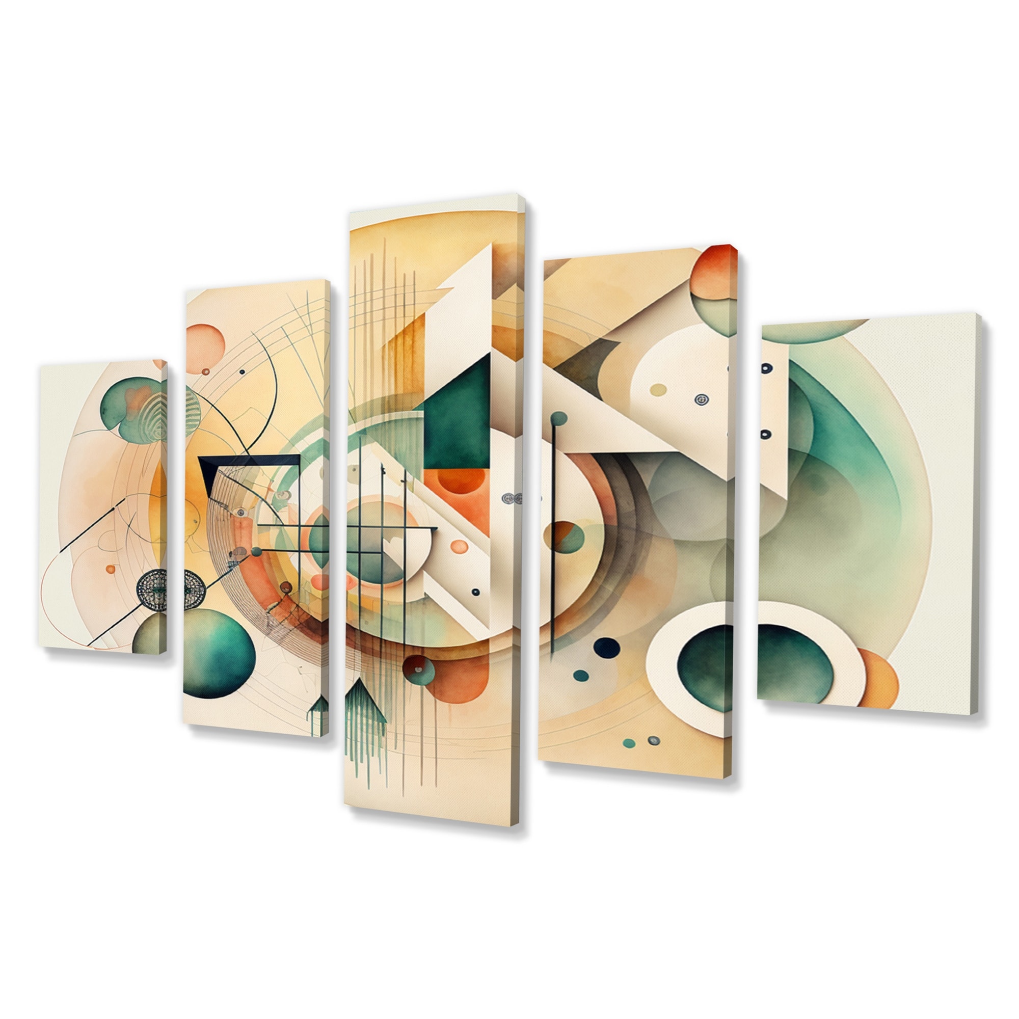 Designart "Warm Minimalist Circular Abstract II" Modern Geometric Multipanel Canvas Art Print