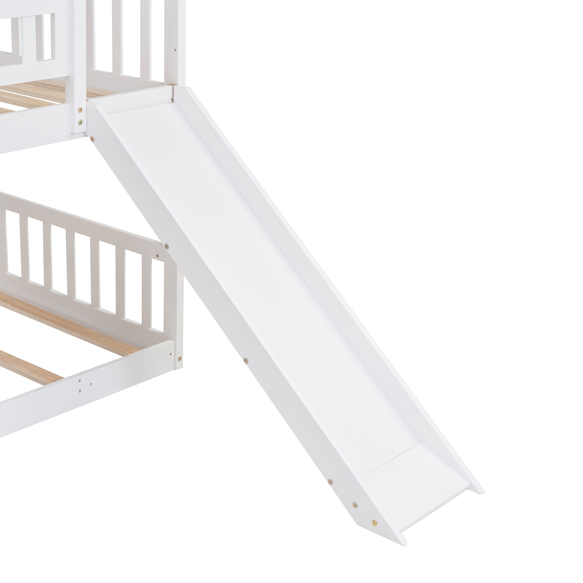 Twin Size Triple Bunk Bed with Built-in Ladder, Slide, Guardrails