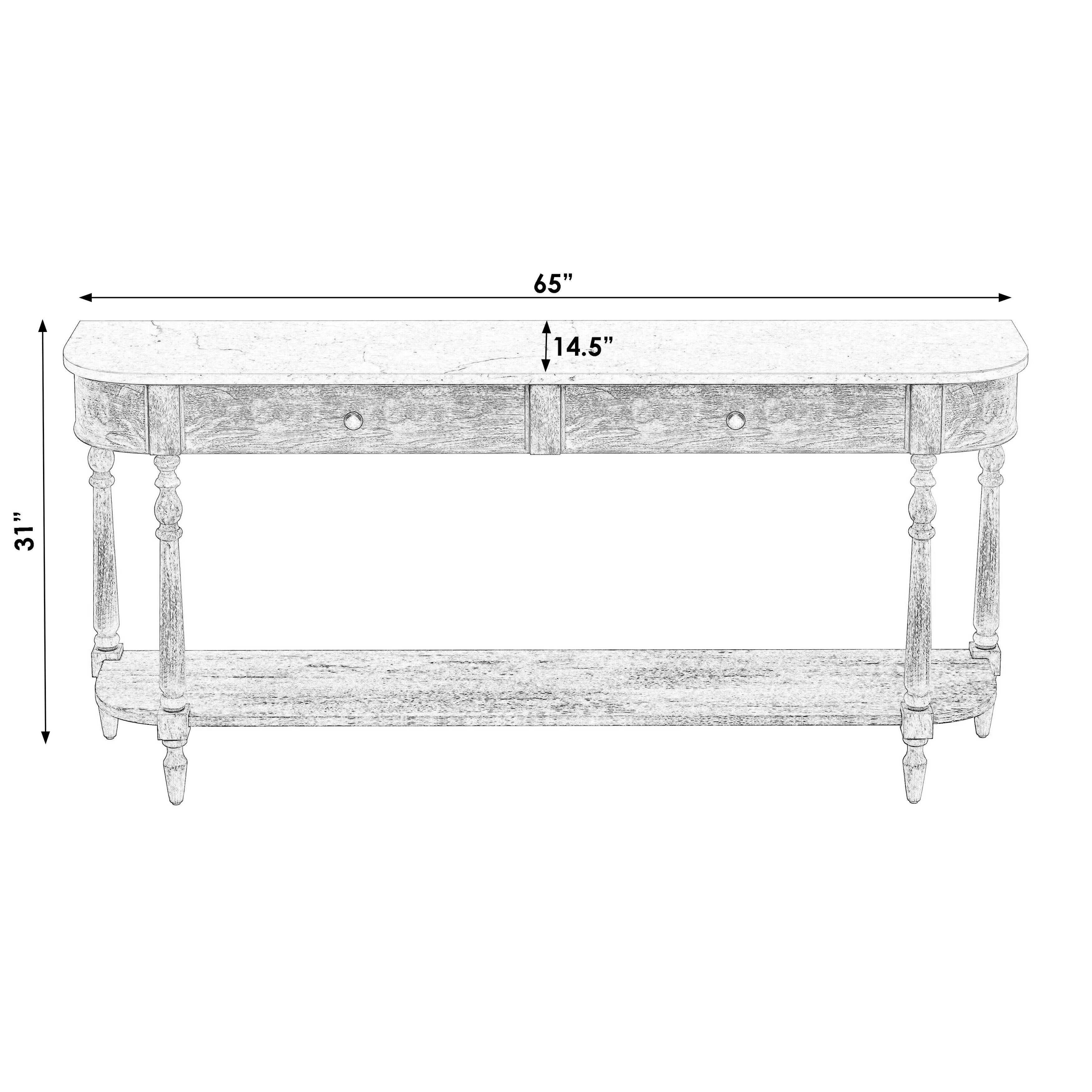 Danielle 65" 2 Drawer Genuine Marble and Wood Console Table