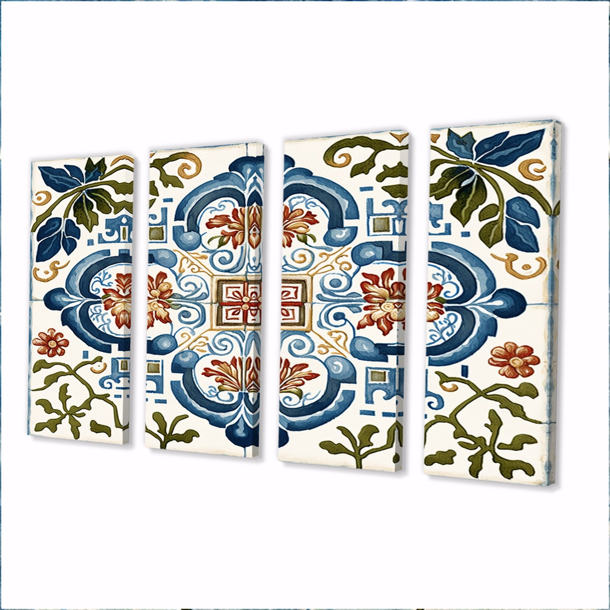 Designart "Mediterranean Tiles In Retro Blue I" Abstract Tile Multipanel Canvas Wall Art