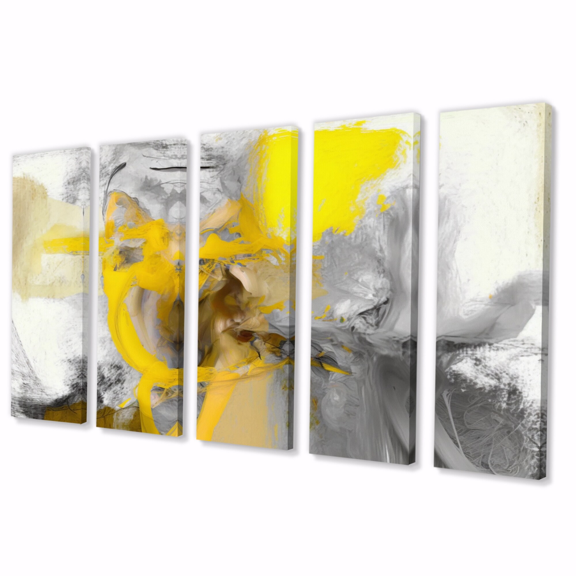 Designart "Mustard Yellow And Vivid Gray I" Abstract Painting Multipanel Wall Art Prints
