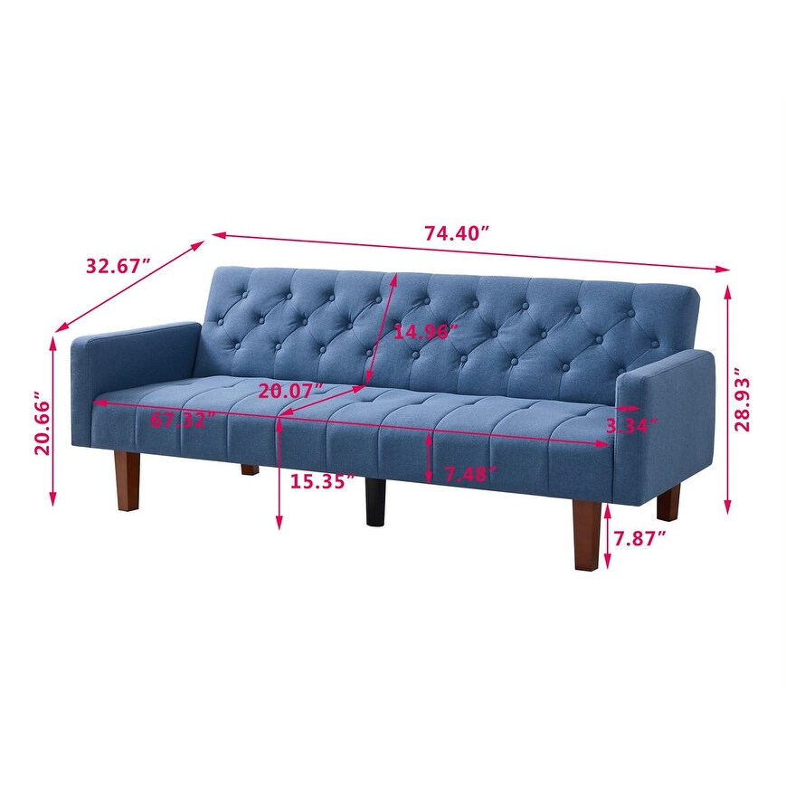 74.4" Linen Futon Sofa Bed with Multi-Position Adjustable Backrest, Perfect for Small Spaces