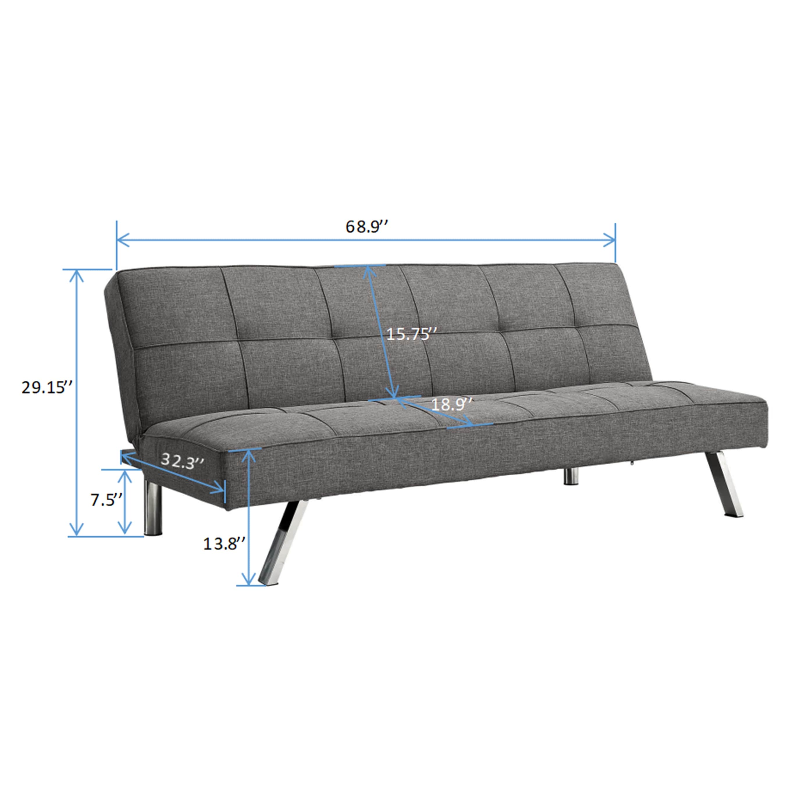 Grey Linen Multifunctional Futon Sofa Bed with Metal Frame