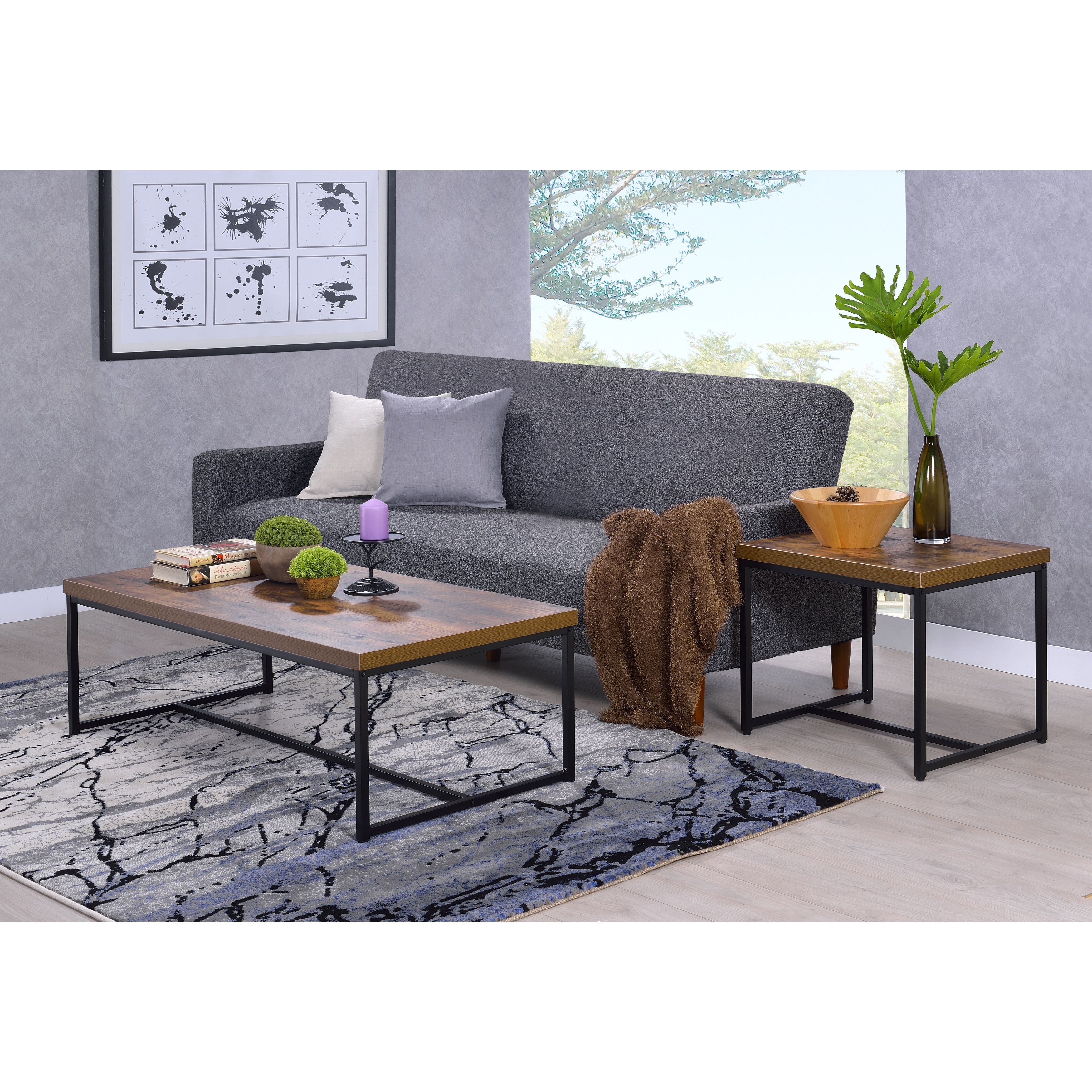 Mestica Weathered Oak and Black Rectangle Coffee Table