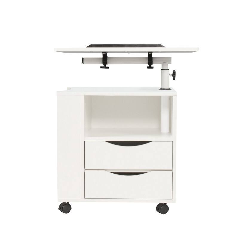 Height adjustable bedside table workstation, adjustable bedside table, with storage drawer