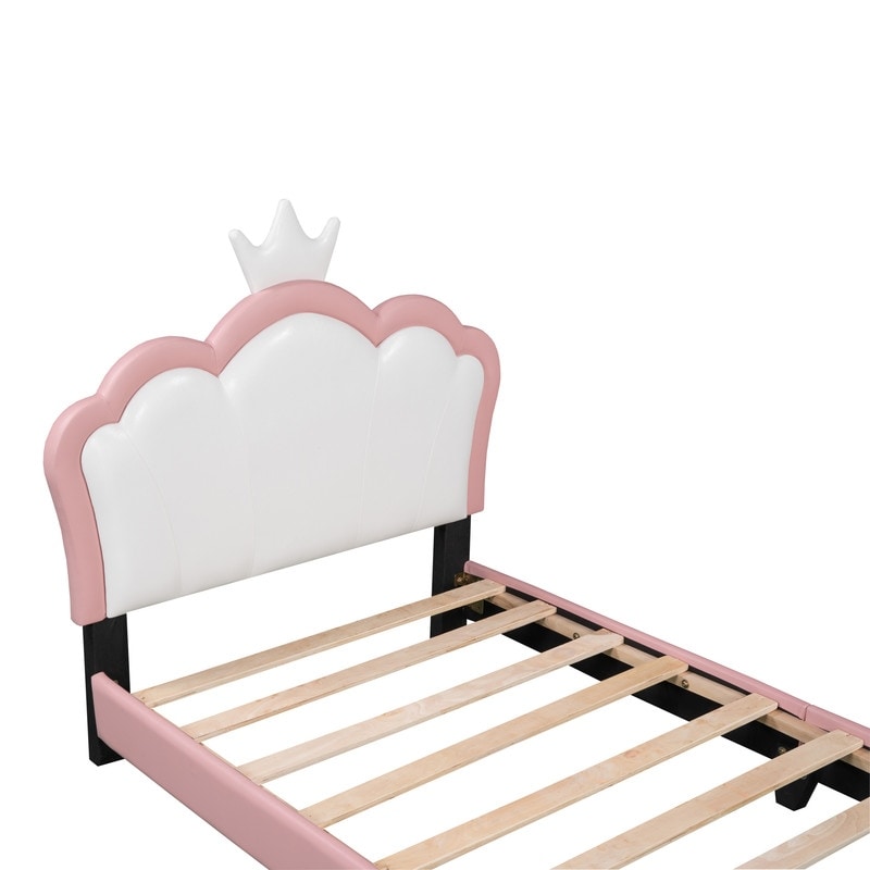 Pink Upholestered Princess Bed With Crown Headboard