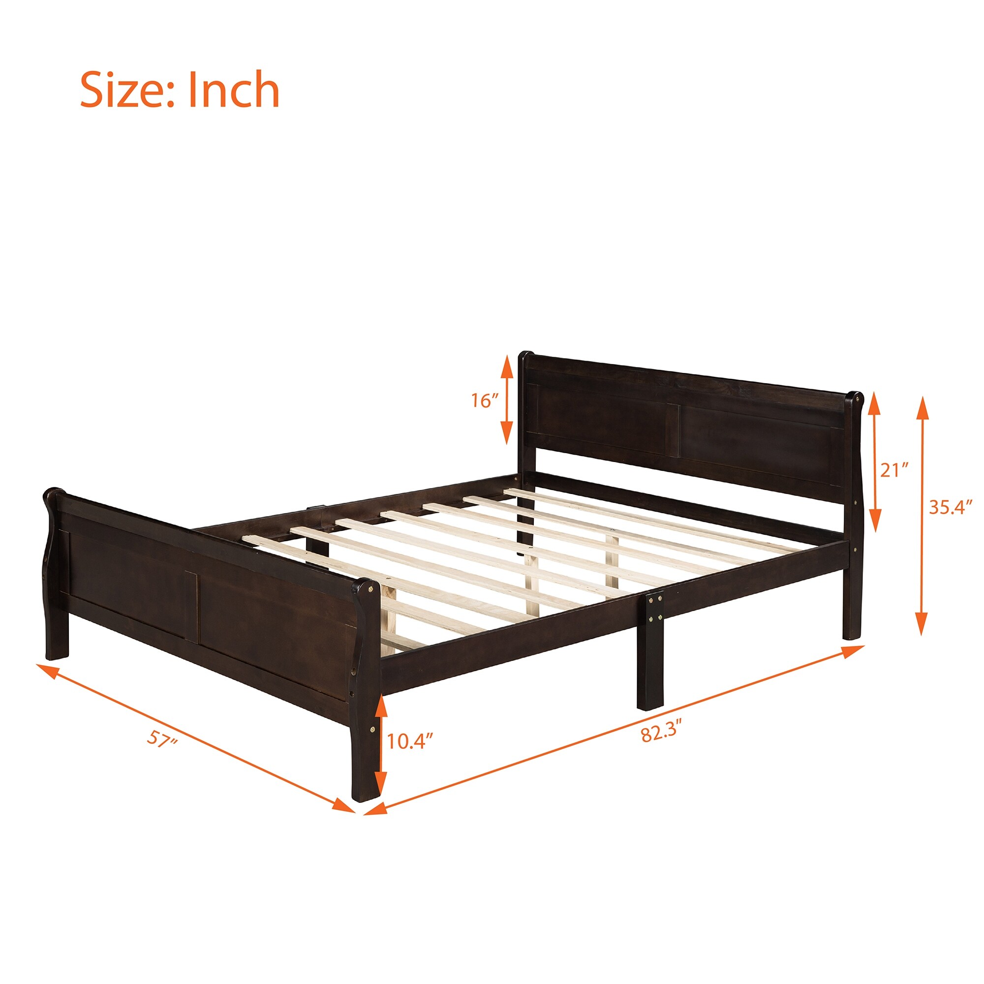 Full Size Wood Platform Bed with Headboard and Wooden Slat Support (Oak)