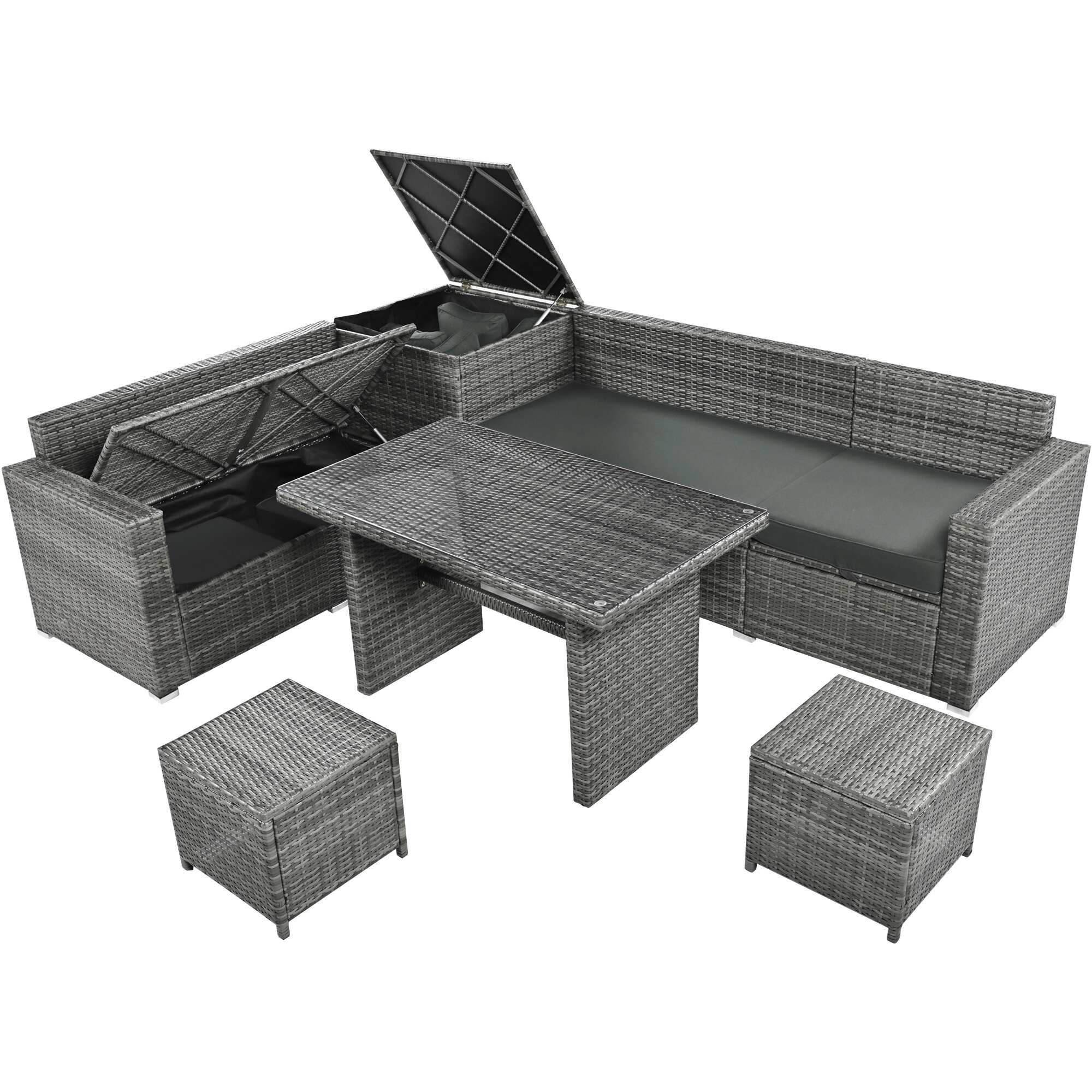 All-Weather PE Hand-Woven Wicker Sectional Sofa Set with Adjustable Seat, Storage Box, and Removable Covers