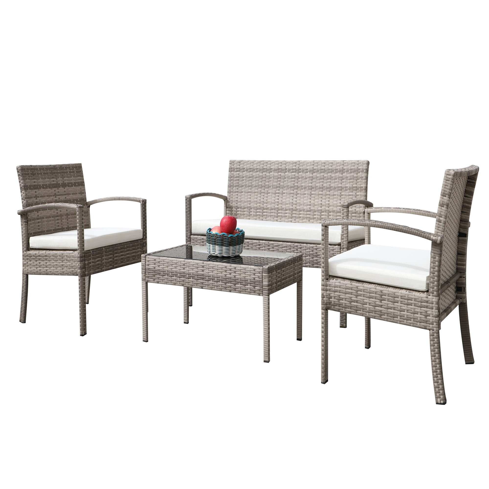 Beige Outdoor Rattan Sofa Set, Space-Saving, Lightweight, and Durable for Indoor and Outdoor Use