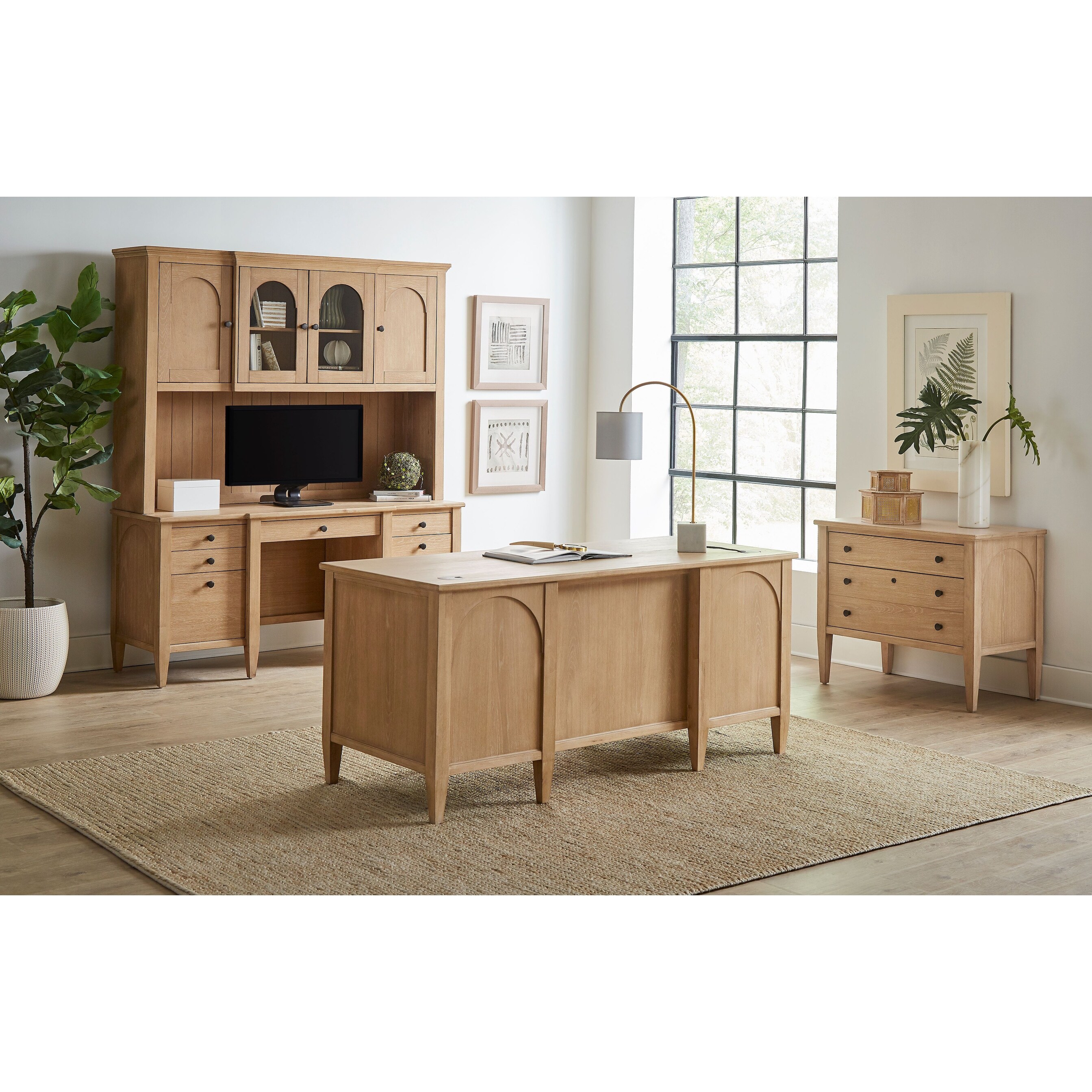 Modern Wood Hutch With Doors, Storage Hutch, Office Storage, Fully Assembled, Light Brown