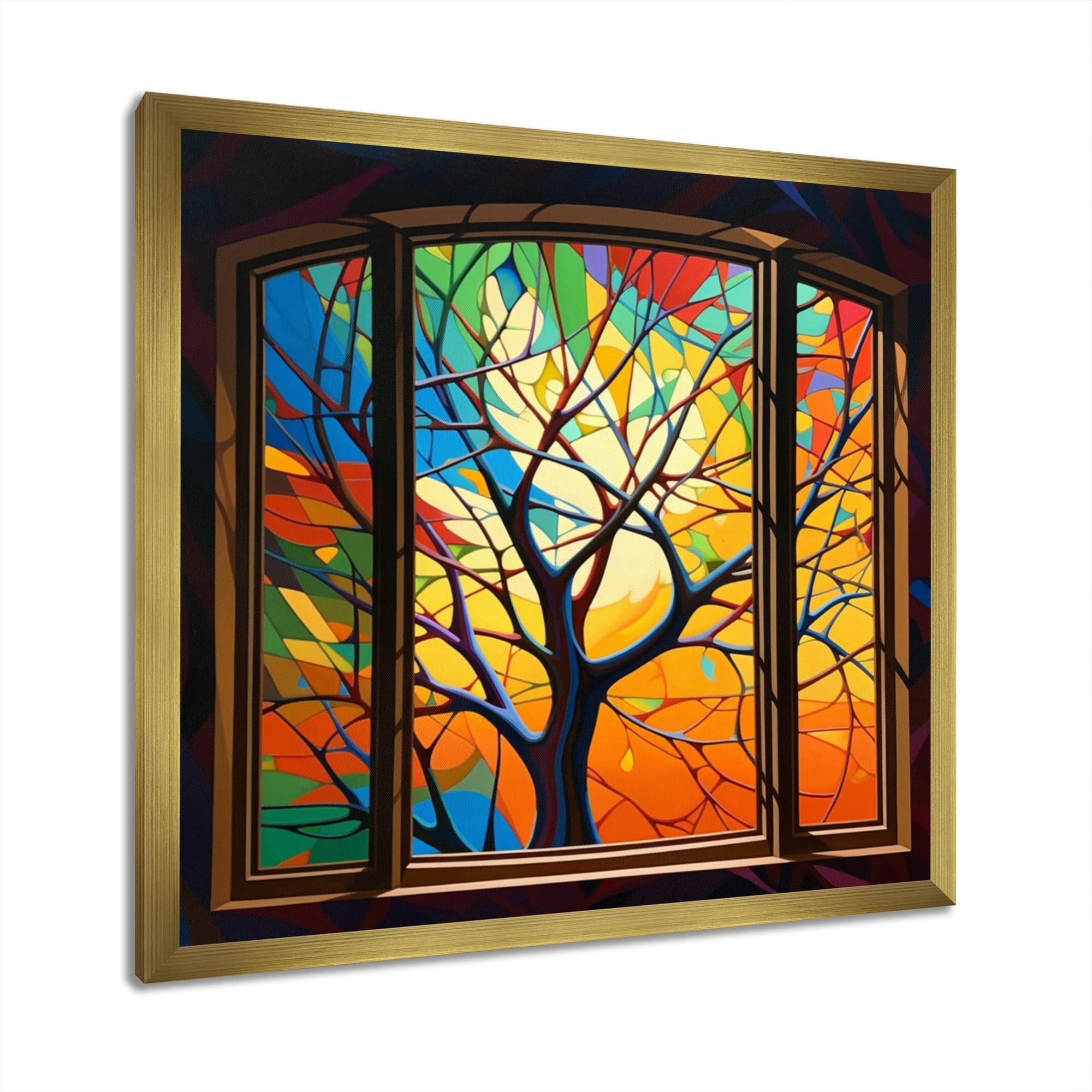 Designart "Yellow And Brown Window Blossoms" Farm Door And Windows Framed Canvas Wall Art