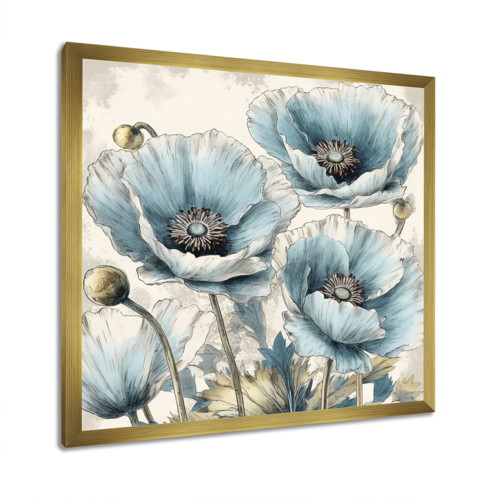 Designart "Vibrant Blue White Peony Flower I" Floral Peony Framed Canvas Art Print