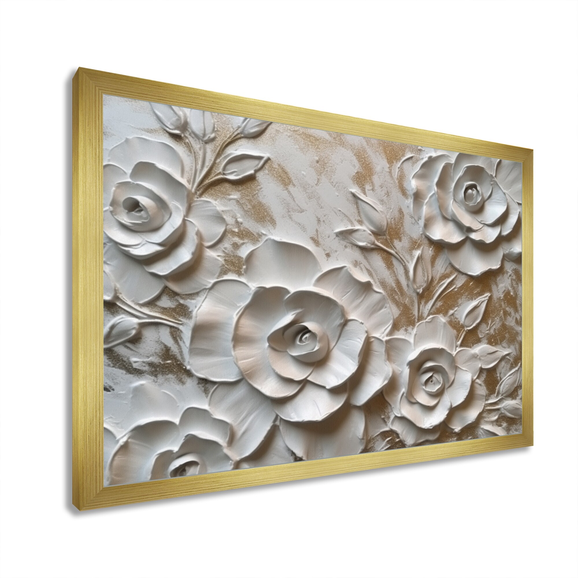 Designart "White Roses In Bloom" Floral Rose Framed Wall Art Prints