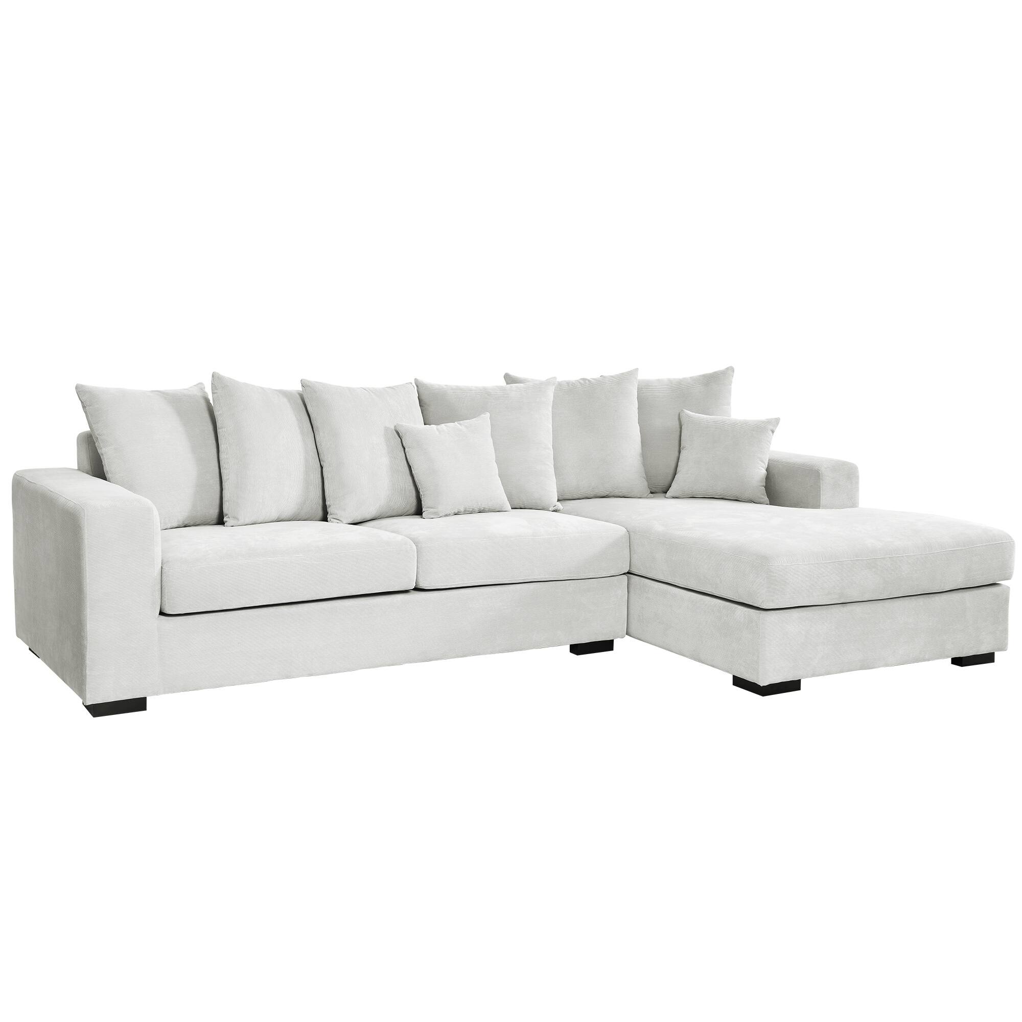 Modern Upholstered Corduroy L-Shape Sectional Sofa with 8 Pillows