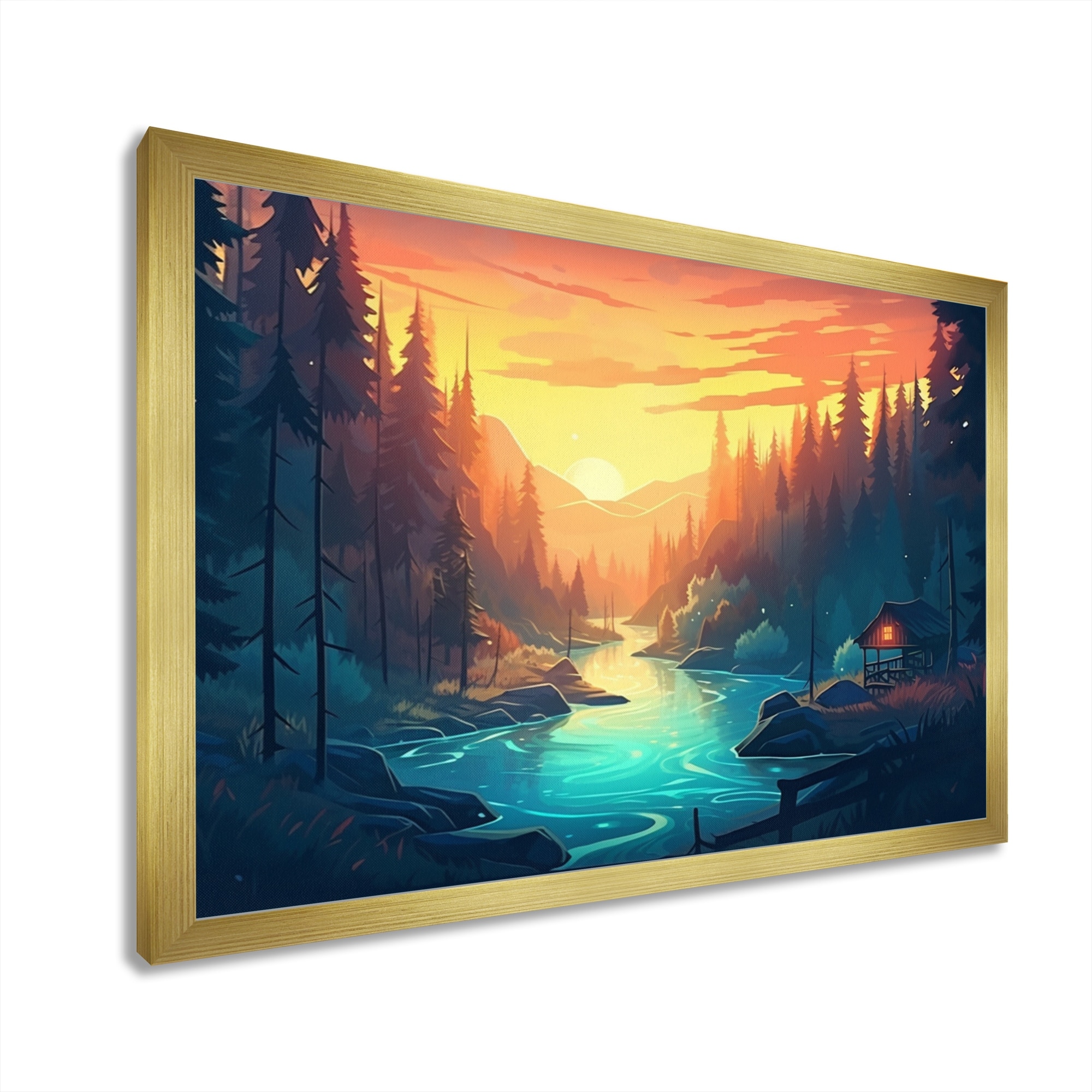 Designart "Vibrant Forest With Sunrise I" Landscape Forest Framed Canvas Wall Art