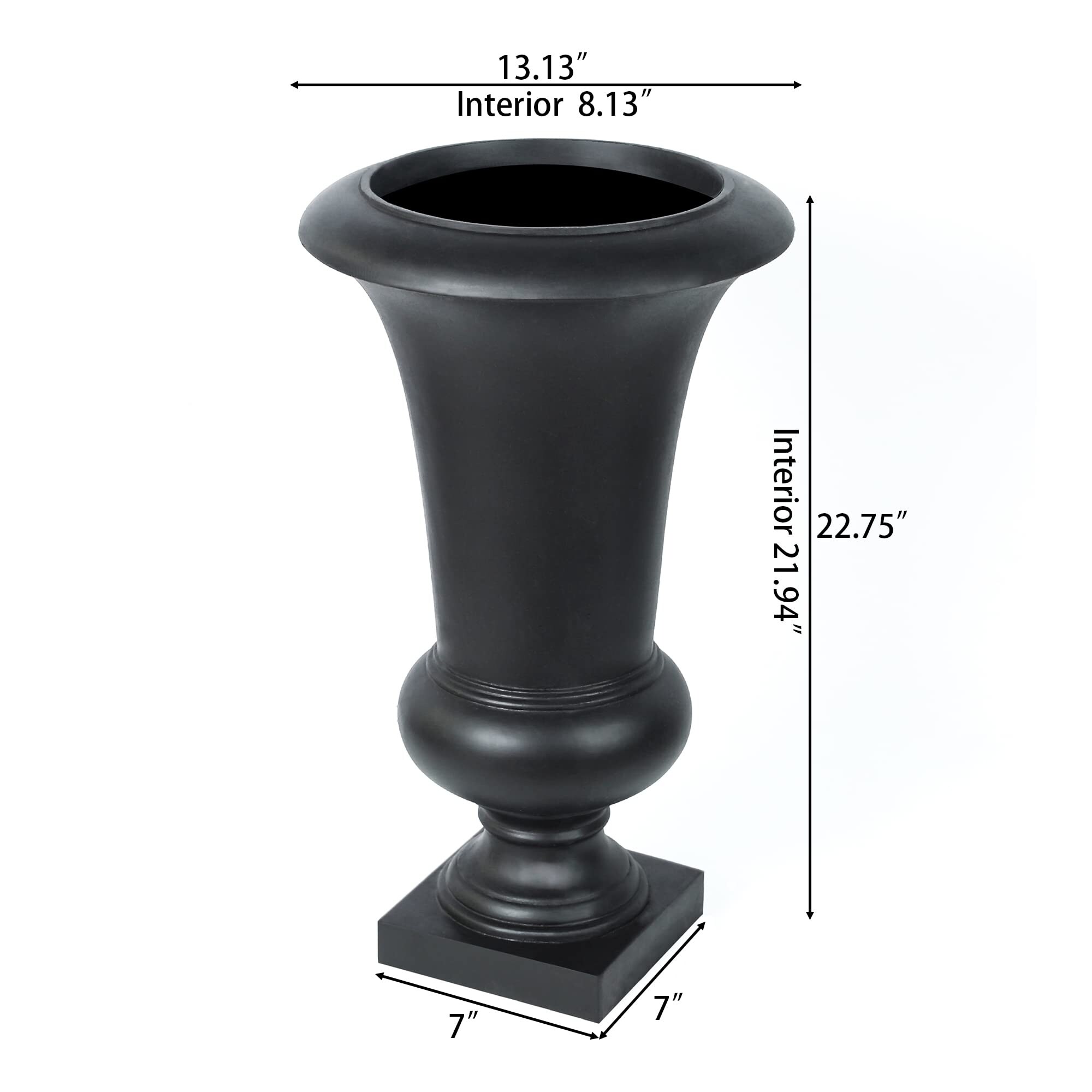 22" Fiber Stone Tall Urn Planter for Outdoor Plants, Black Large Flower Pots for Front Porch,Indoor Outdoor
