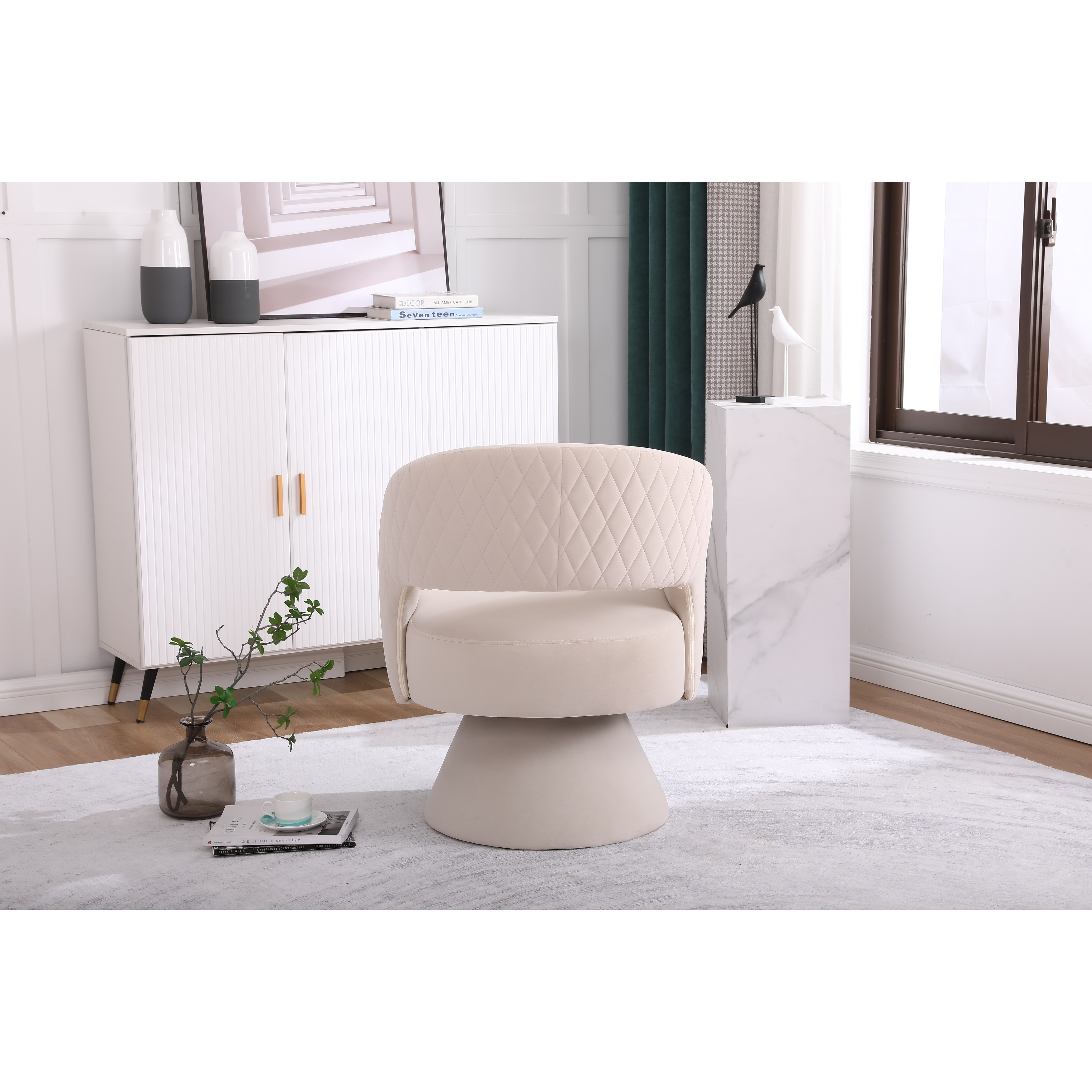Swivel Accent Chair, Modern Round Barrel Chairs with Open Back, Comfy Fabric Living Room Chairs for Bedroom Office