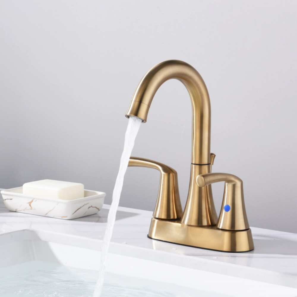 2 Handle Bathroom Faucet, 4 Inch Bathroom Sink Faucet Centerset with Pop-up Drain Stopper and Supply Hoses