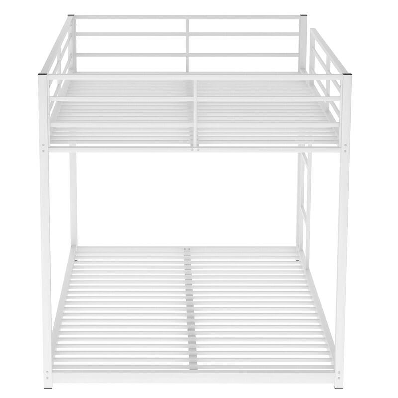 Full Over Full Metal Bunk Beds, Low Metal Bunk Beds with Ladder for Adults, No Box Spring Needed (Full Over Full, White)