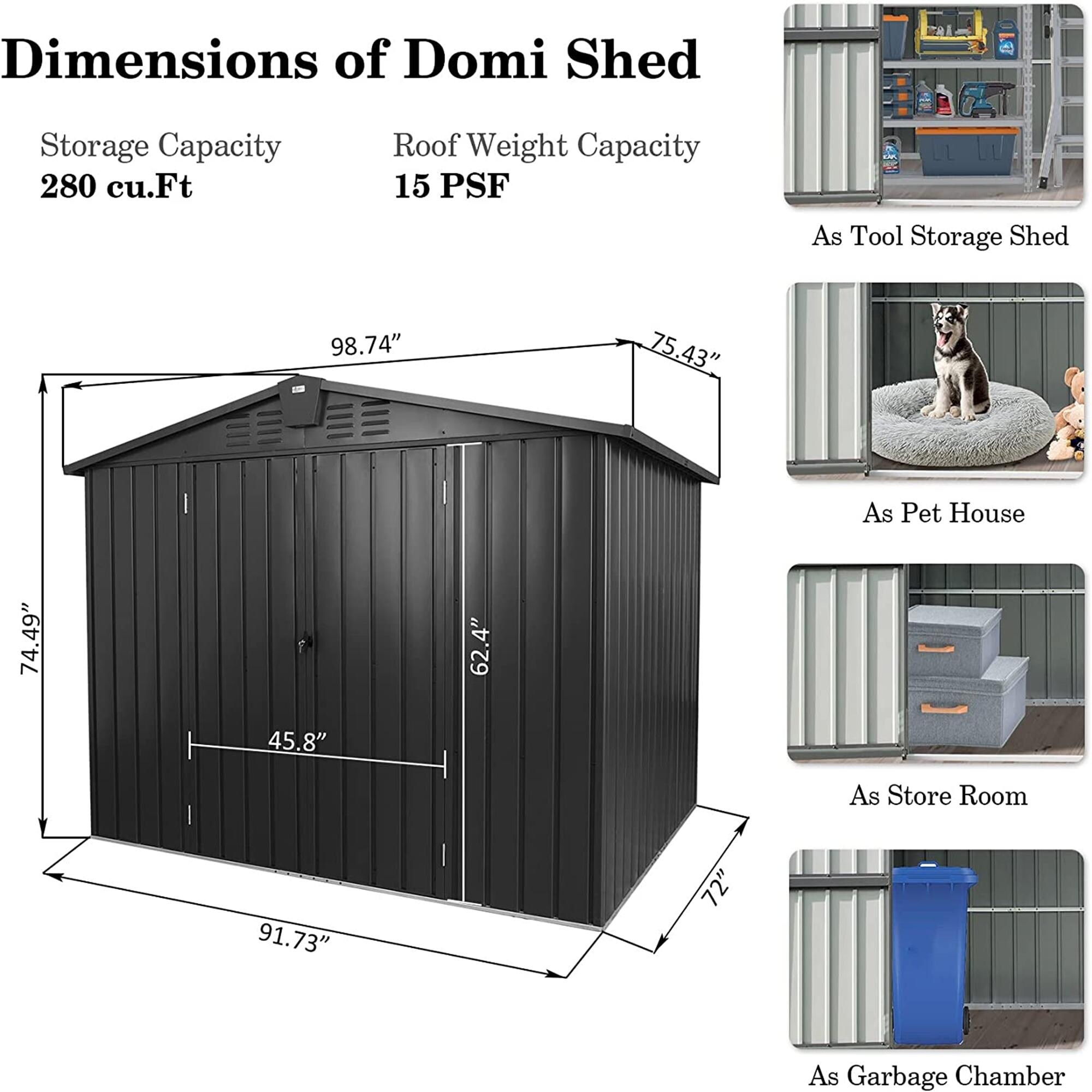8.2'x 6.2' Outdoor Storage Shed, Garden Metal Tool Storage Shed with Lockable Door & Vents for Backyard,Black