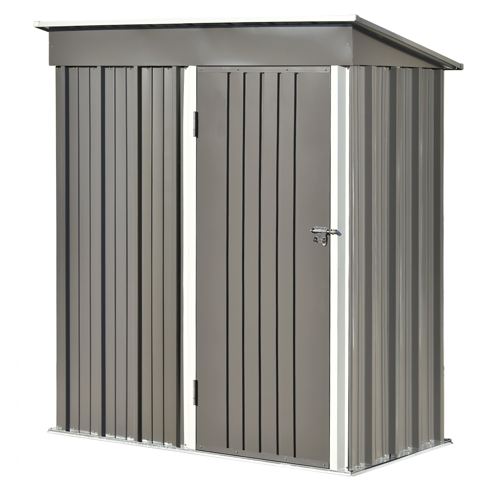 5 x3 FT Metal Lean-to Outdoor Storage Shed with Lockable Door, Tool Cabinet for Backyard, Garden, Gray