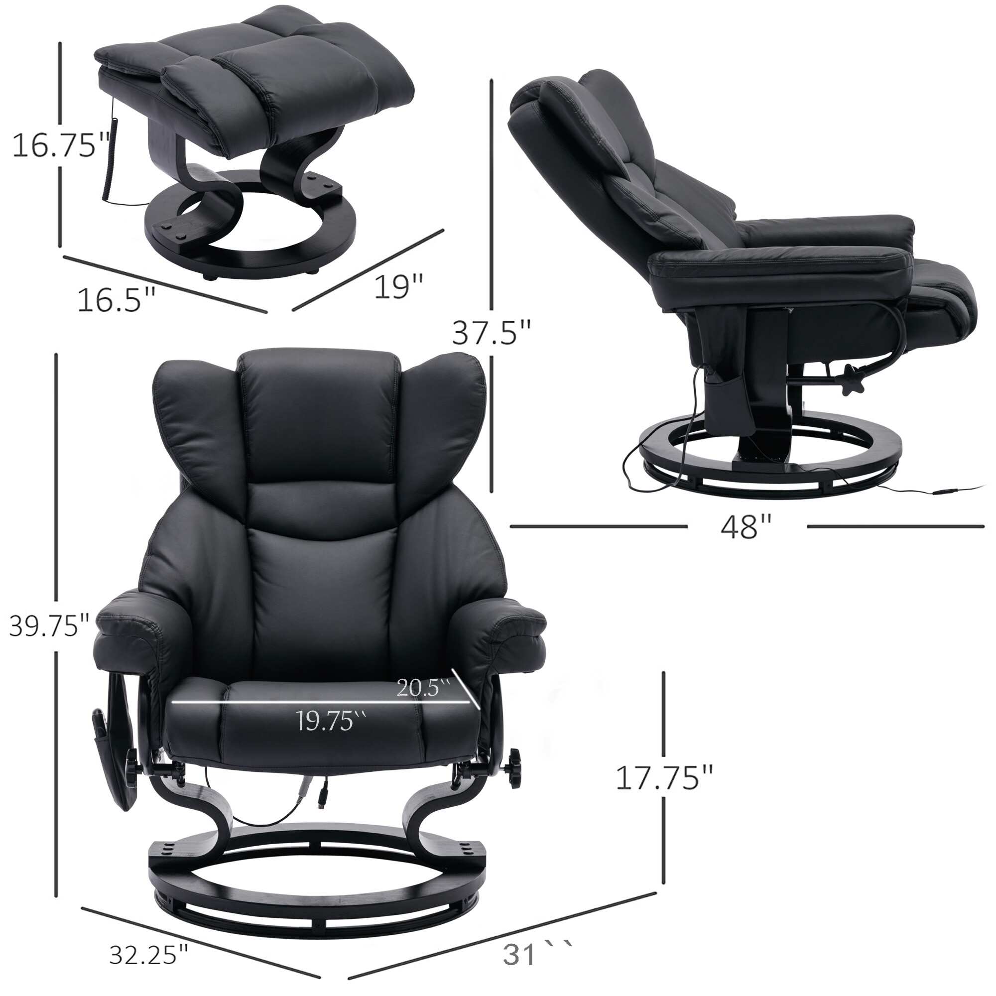 Modern Leather Upholstered Swivel Recliner with Footrest