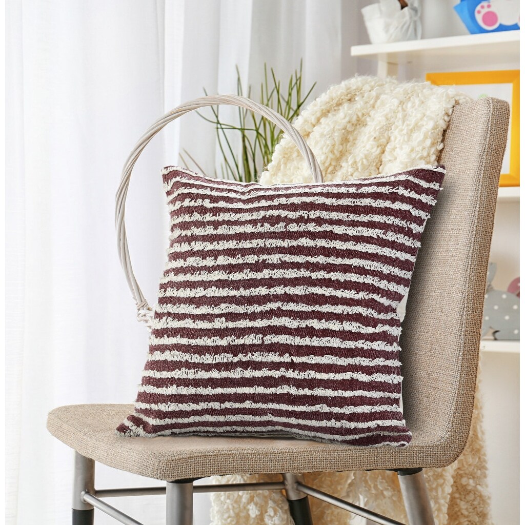 HomeRoots 20" X 20" Maroon And Cream 100% Cotton Striped Zippered Pillow