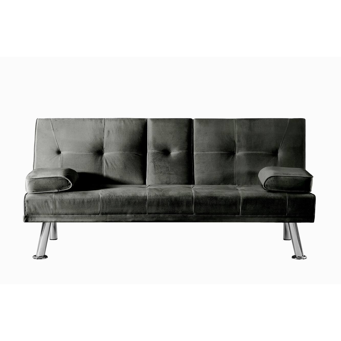 Velvet Convertible Folding Futon Sofa Bed ,Removable Armrests