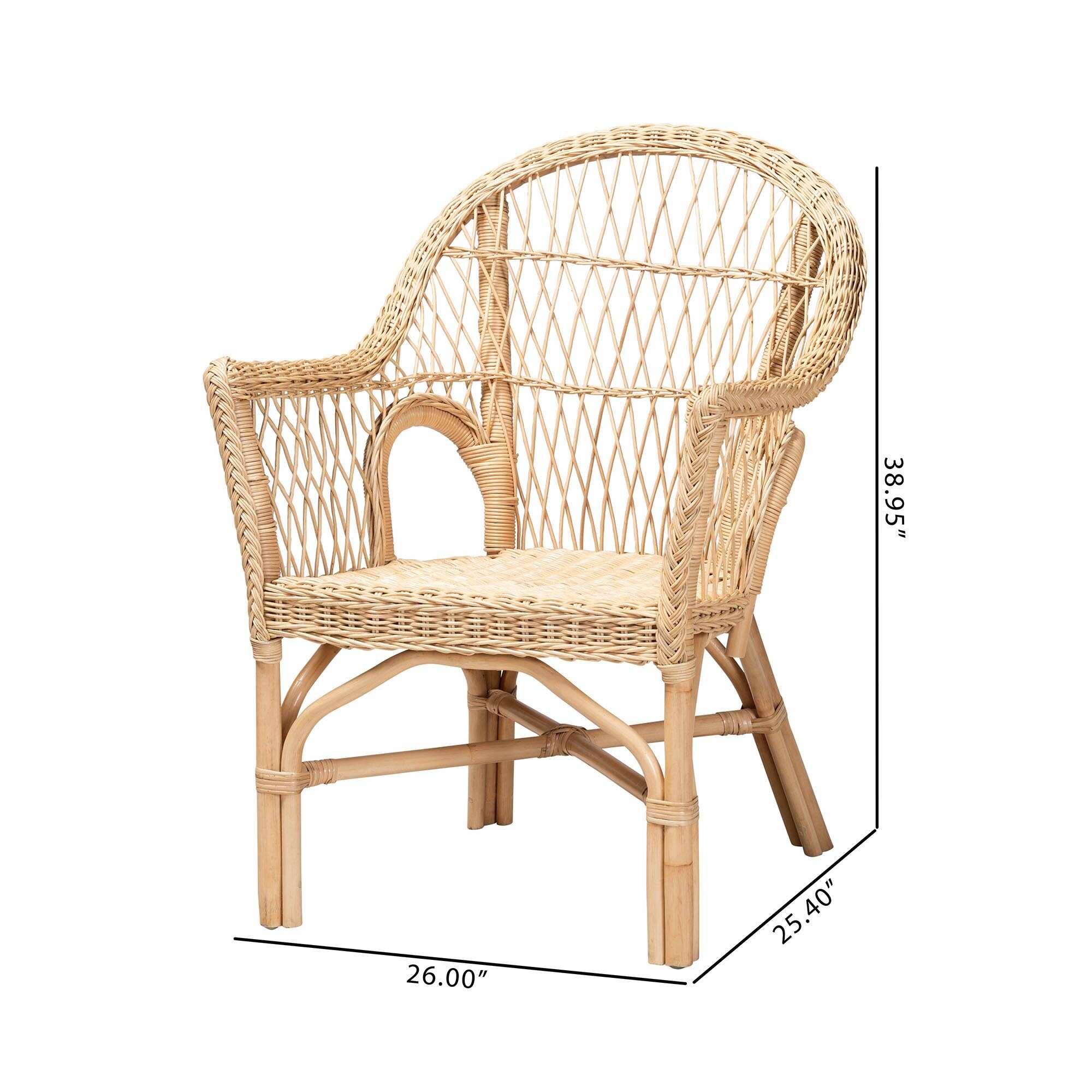 Zara Modern Bohemian Natural Rattan 2-Piece Accent Chair Set